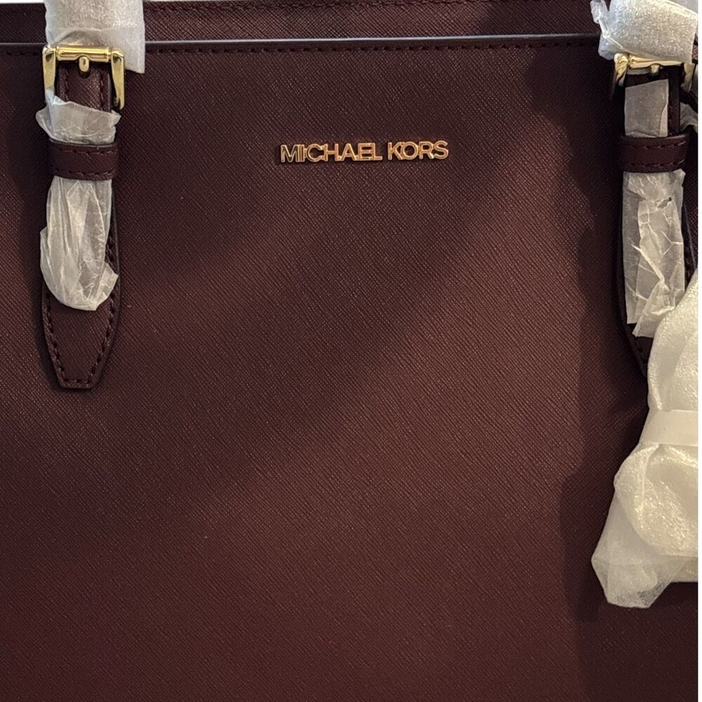 Michael Kors Gilly Large Tote Jet Set Travel Laptop Bag Oxblood Red Leather New - Picture 7 of 8